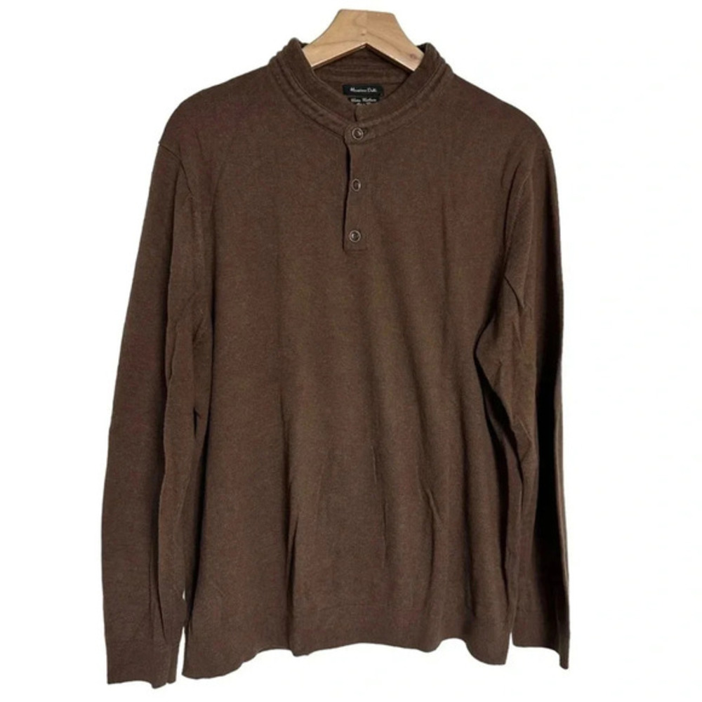 Massimo Dutti L/XL brown cotton cashmere Henley‎ sweater